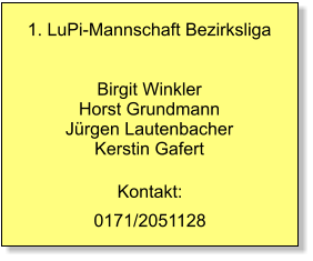 1. LuPi-Mannschaft Bezirksliga   Birgit Winkler Horst Grundmann Jrgen Lautenbacher Kerstin Gafert 0171/2051128 Kontakt: